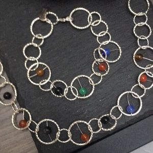 New Handcrafted Recycled Glass Bead Necklace, Bracelet and Drop Earrings Set